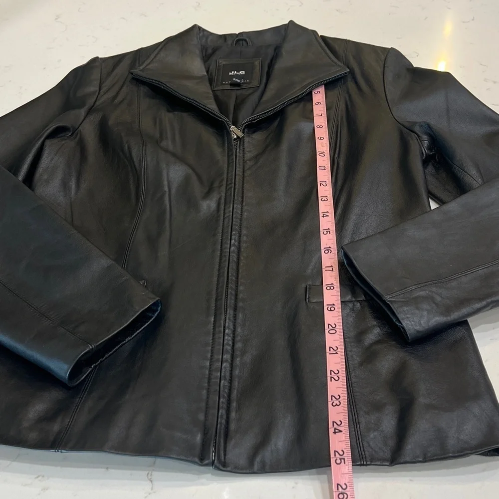 JLC New York Black Leather Zip Front Jacket Collared Fully Lined Size M